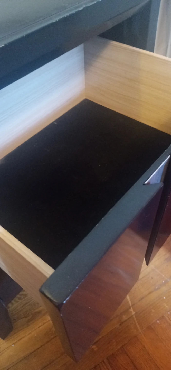 Black Two-Drawer Nightstand.