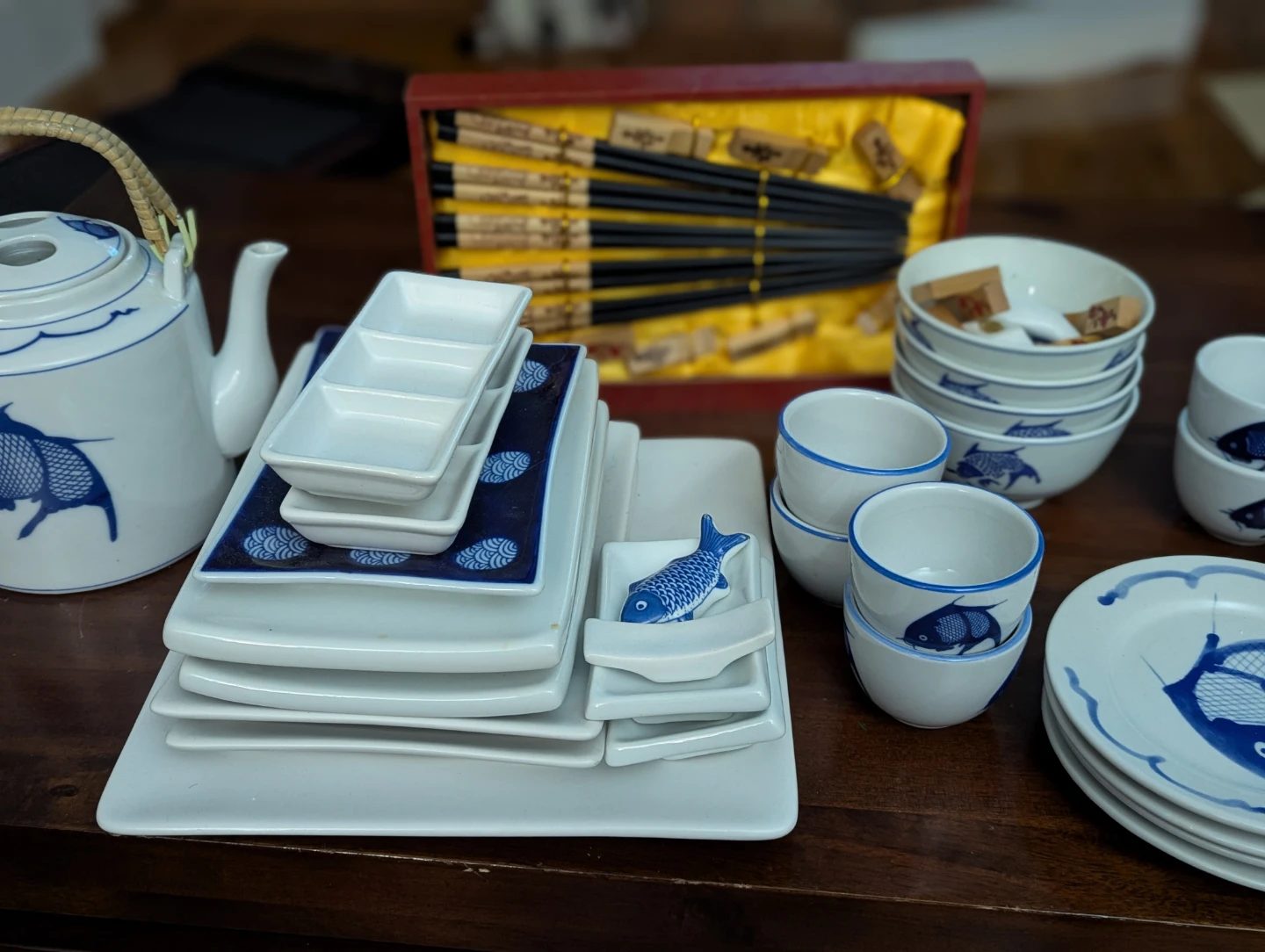 2 Teapots and Asian Dinnerware Set - photo 3