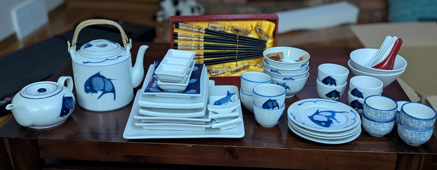 2 Teapots and Asian Dinnerware Set - photo 5