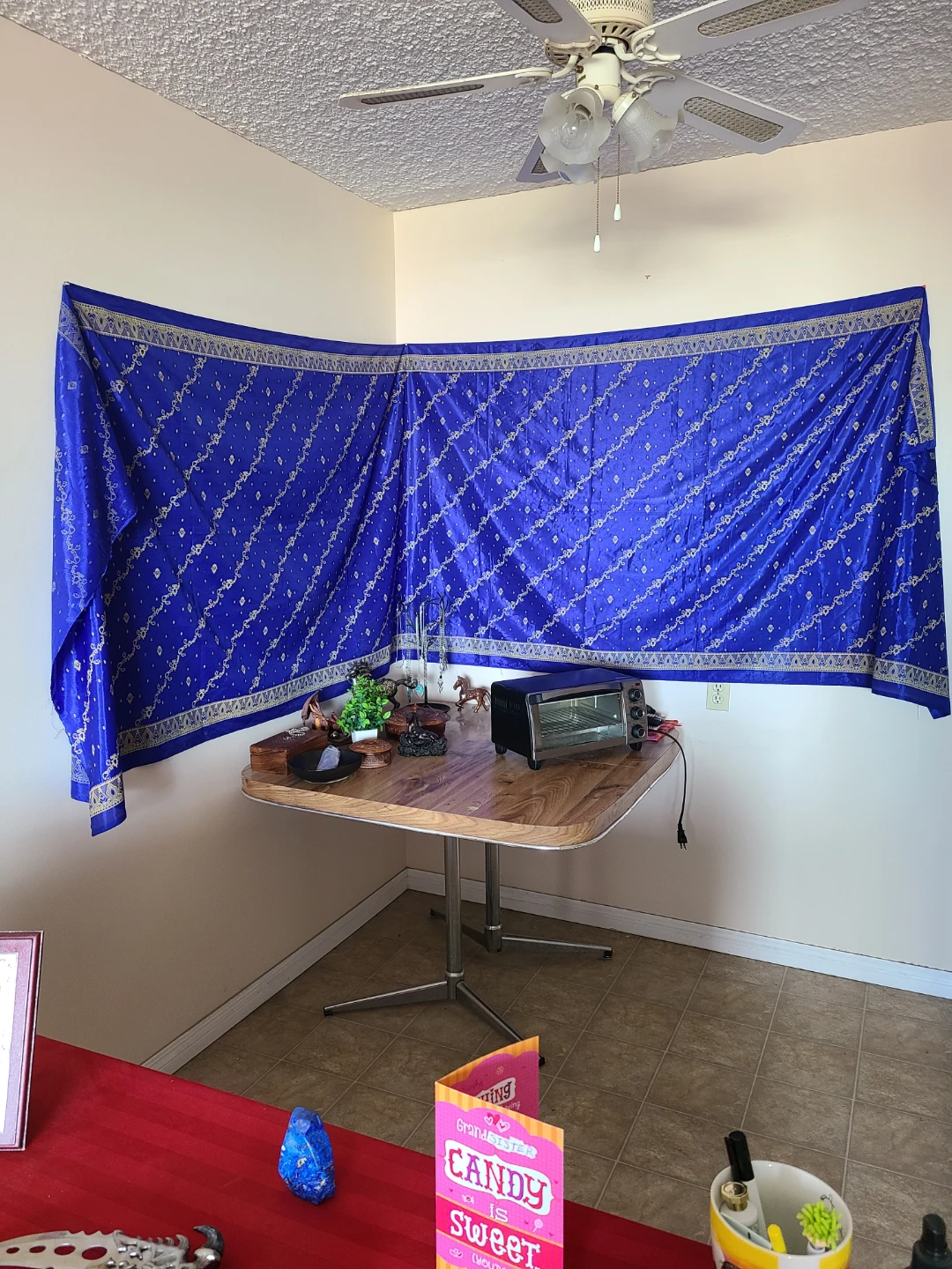 Blue Tapestry with Gold Pattern