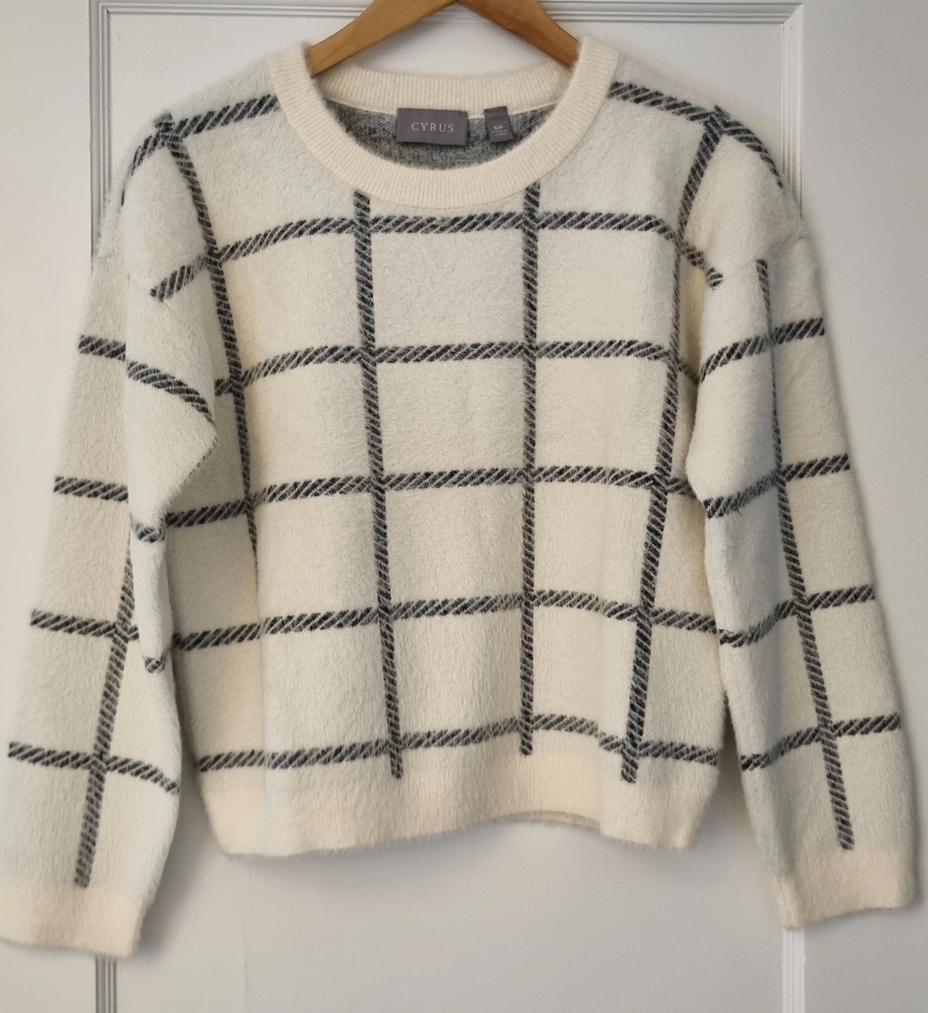 CYRUS Soft Fuzzy Plaid Sweater