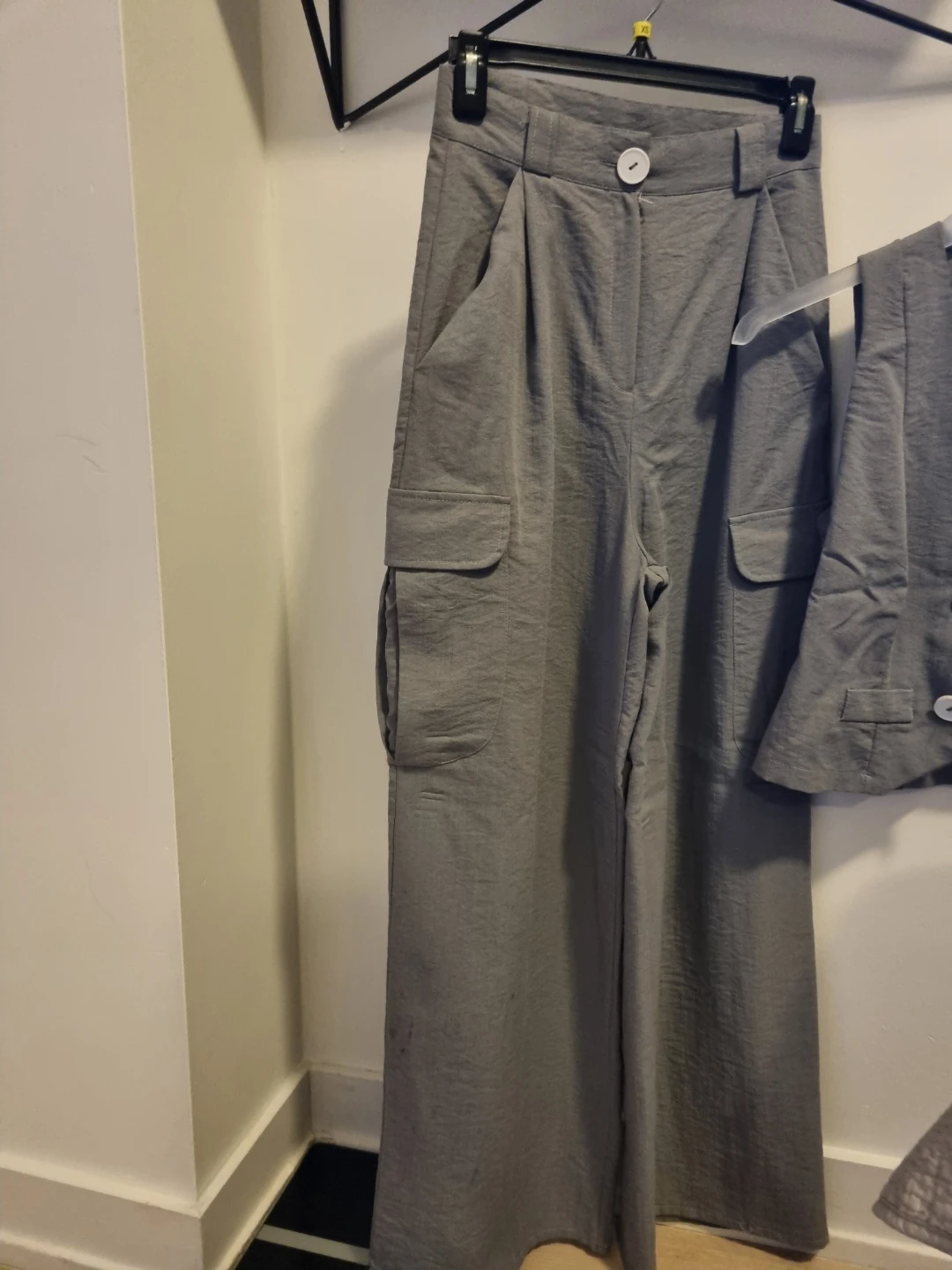 Grey Linen Blend Wide Leg Pants and Vest Set - photo 2