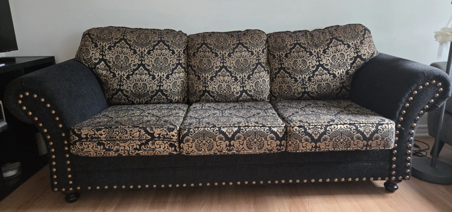 Black & Gold Damask Sofa