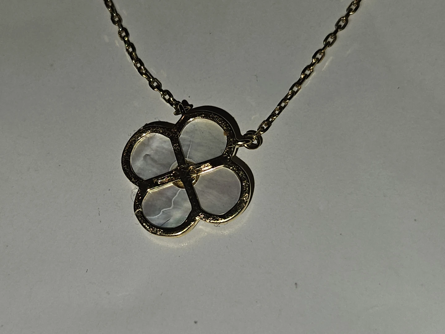 Gold Clover Necklace with Mother of Pearl and Crystals - photo 3