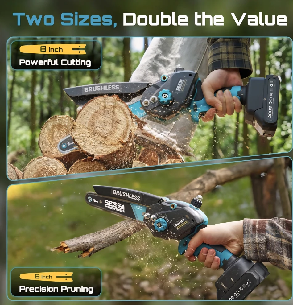 SEESII 8-inch Brushless Cordless Chainsaw with 2x 21V 4 - photo 4