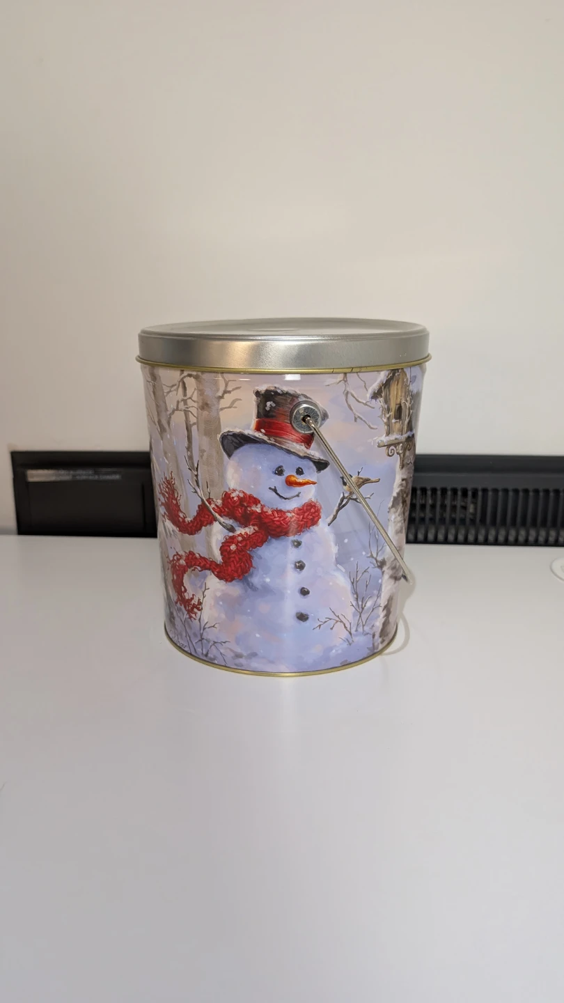Christmas Tin with Snowman and Reindeer Design