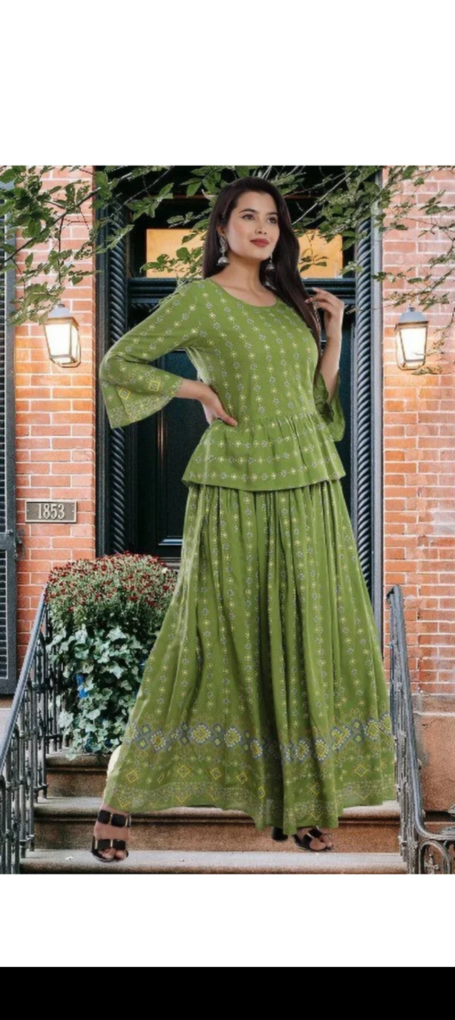 Green Printed Peplum Skirt Outfit - photo 3