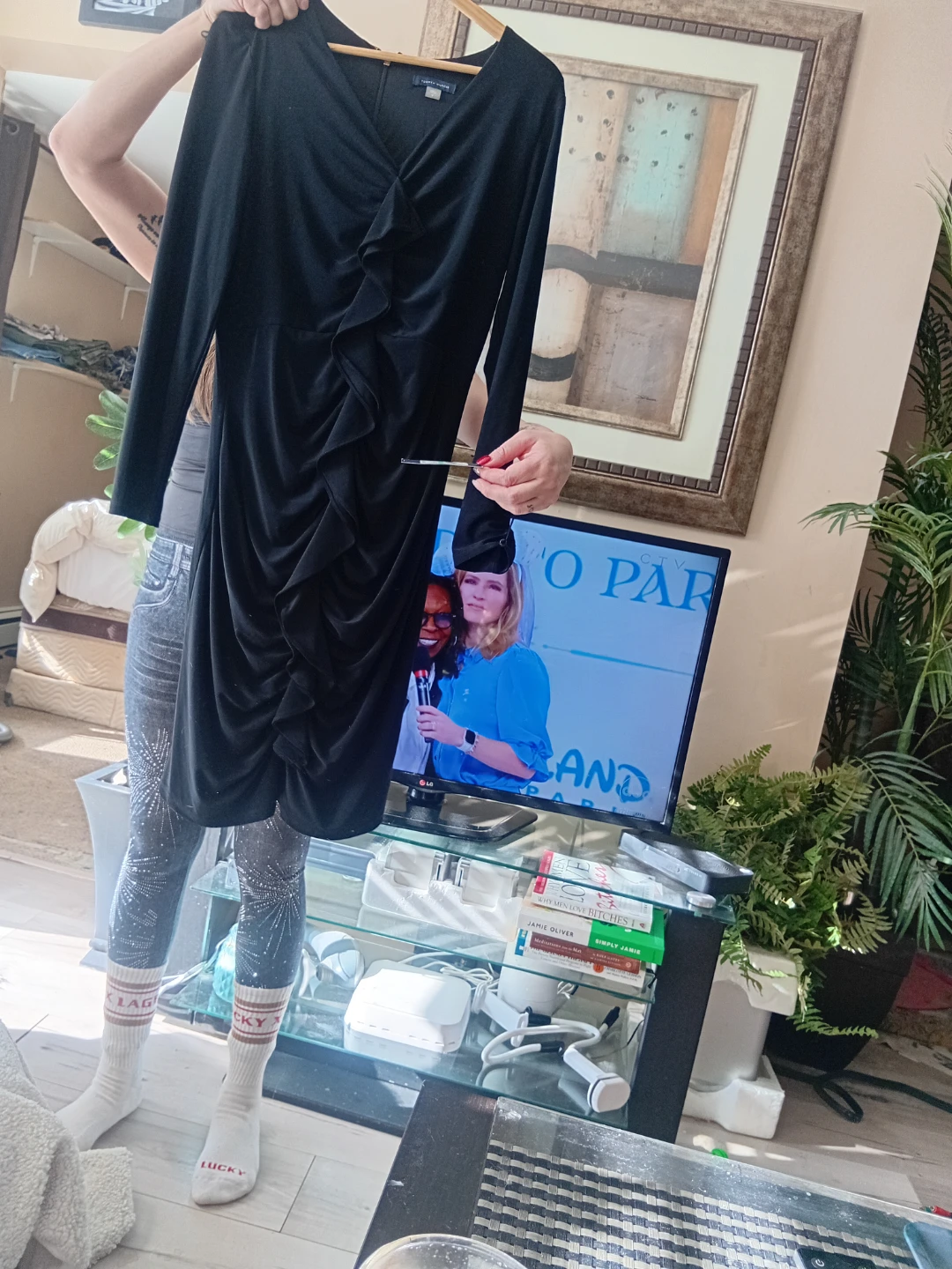 Black Ruched V-Neck Dress
