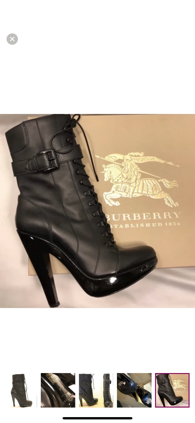 Burberry Black Leather Lace-Up Heeled Ankle Boots - photo 3