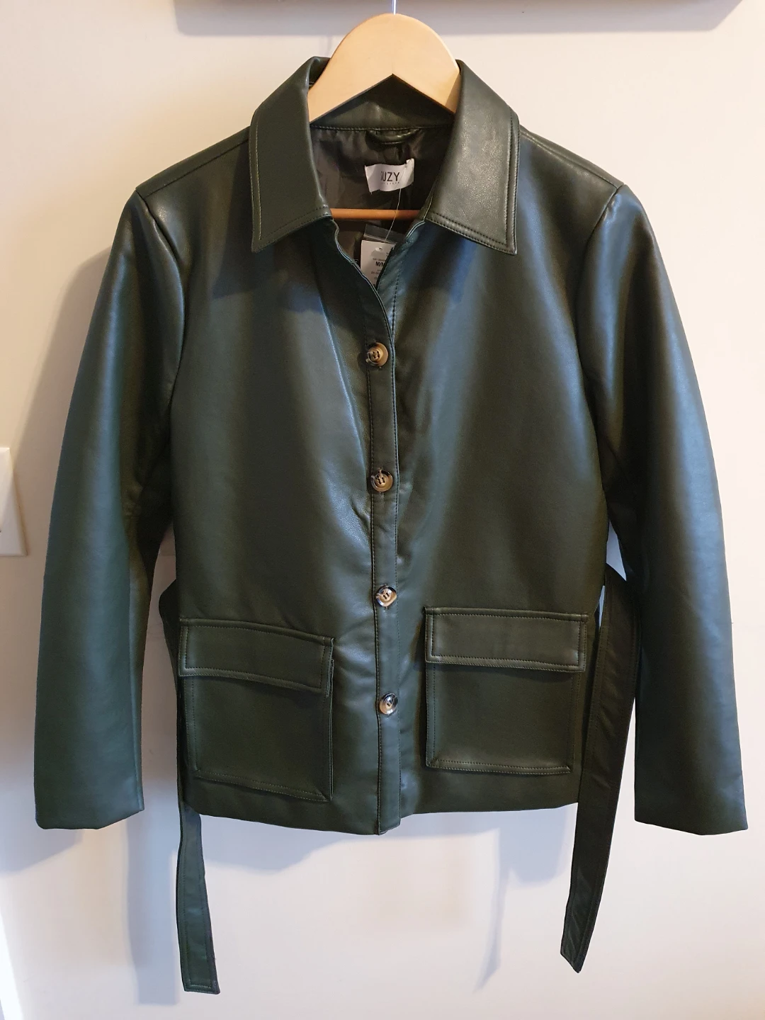 Faux Leather Belted Jacket - Green🥕