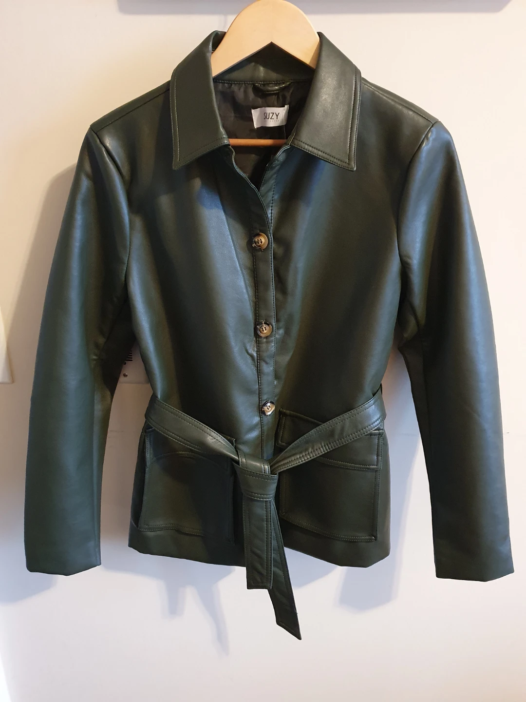 Faux Leather Belted Jacket - Green🥕 - photo 3