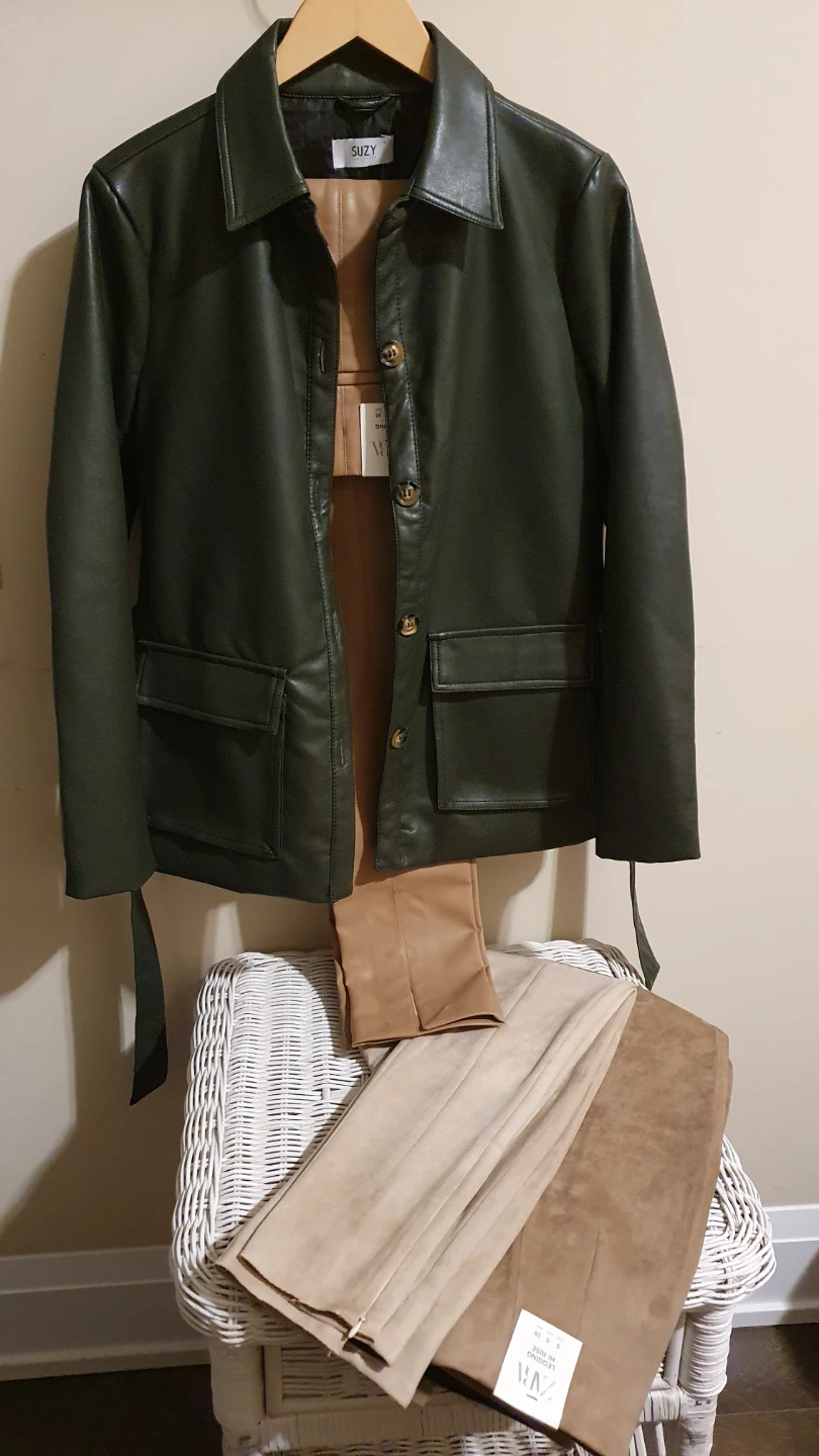 Faux Leather Belted Jacket - Green🥕 - photo 4