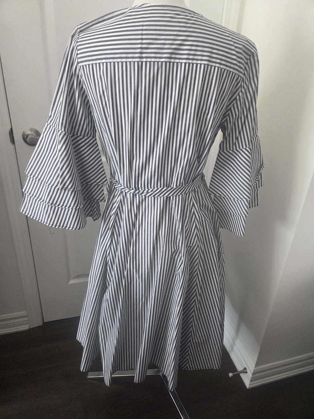 Striped Ruffle Sleeve Wrap Dress - photo 2