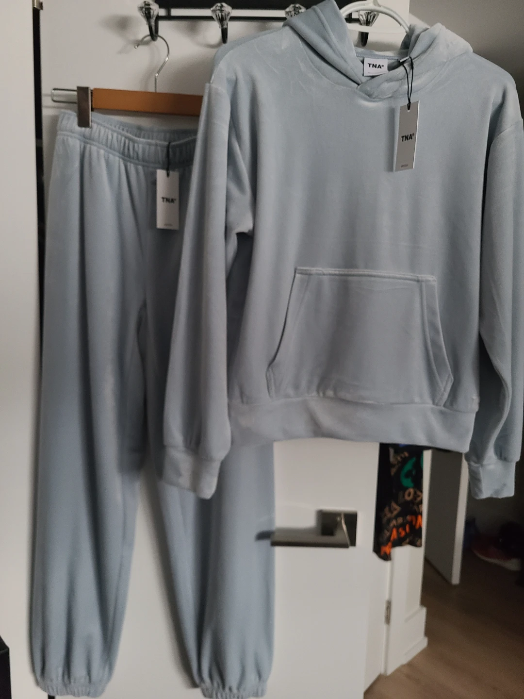 TNA Velour Sweat Set - Audrina Hoodie & Skylar Pants - Dew Blue