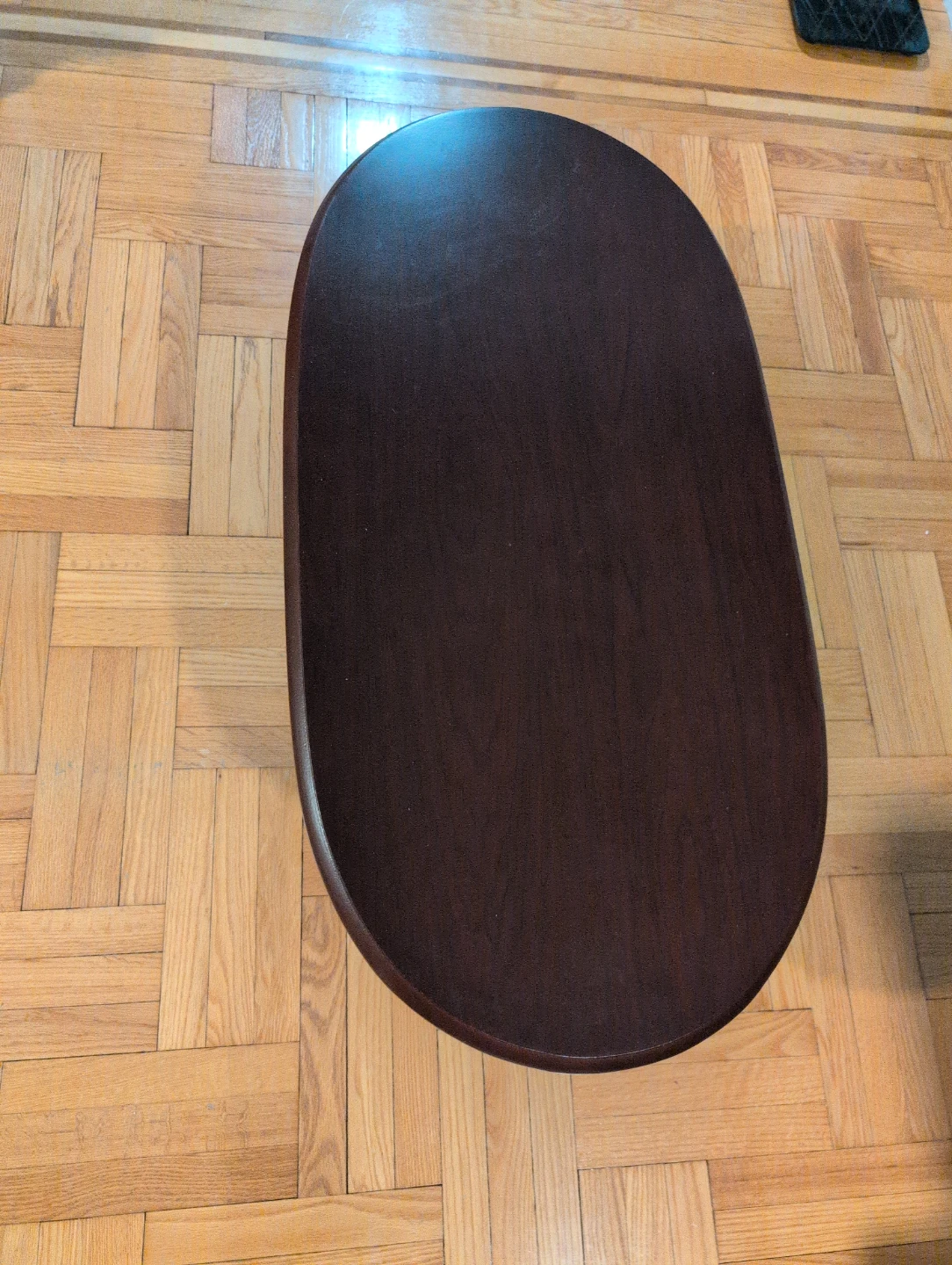 Dark Wood Oval Coffee Table with Shelf - photo 2
