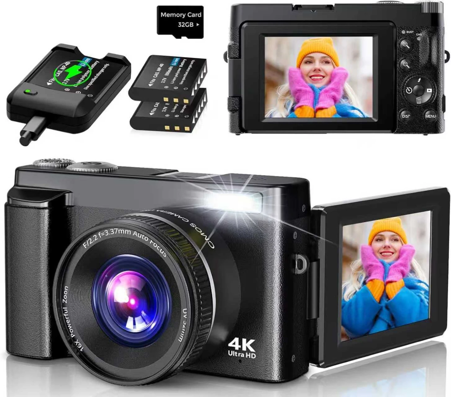 4K Digital Camera with 16X Zoom and 32GB Memory Card