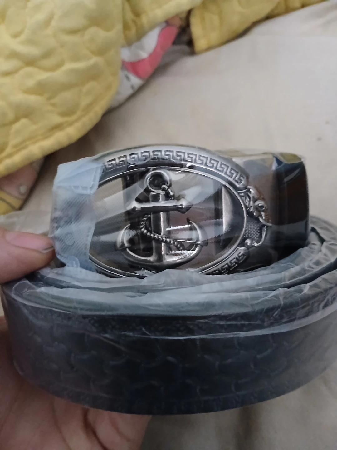 Vintage Style Ebossed Leather Belt And Automatic Anchor Buckle