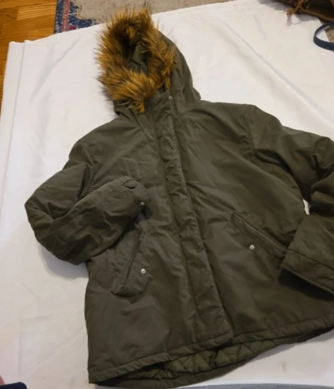Women's Olive Green Parka Jacket with Faux Fur Hood - photo 4