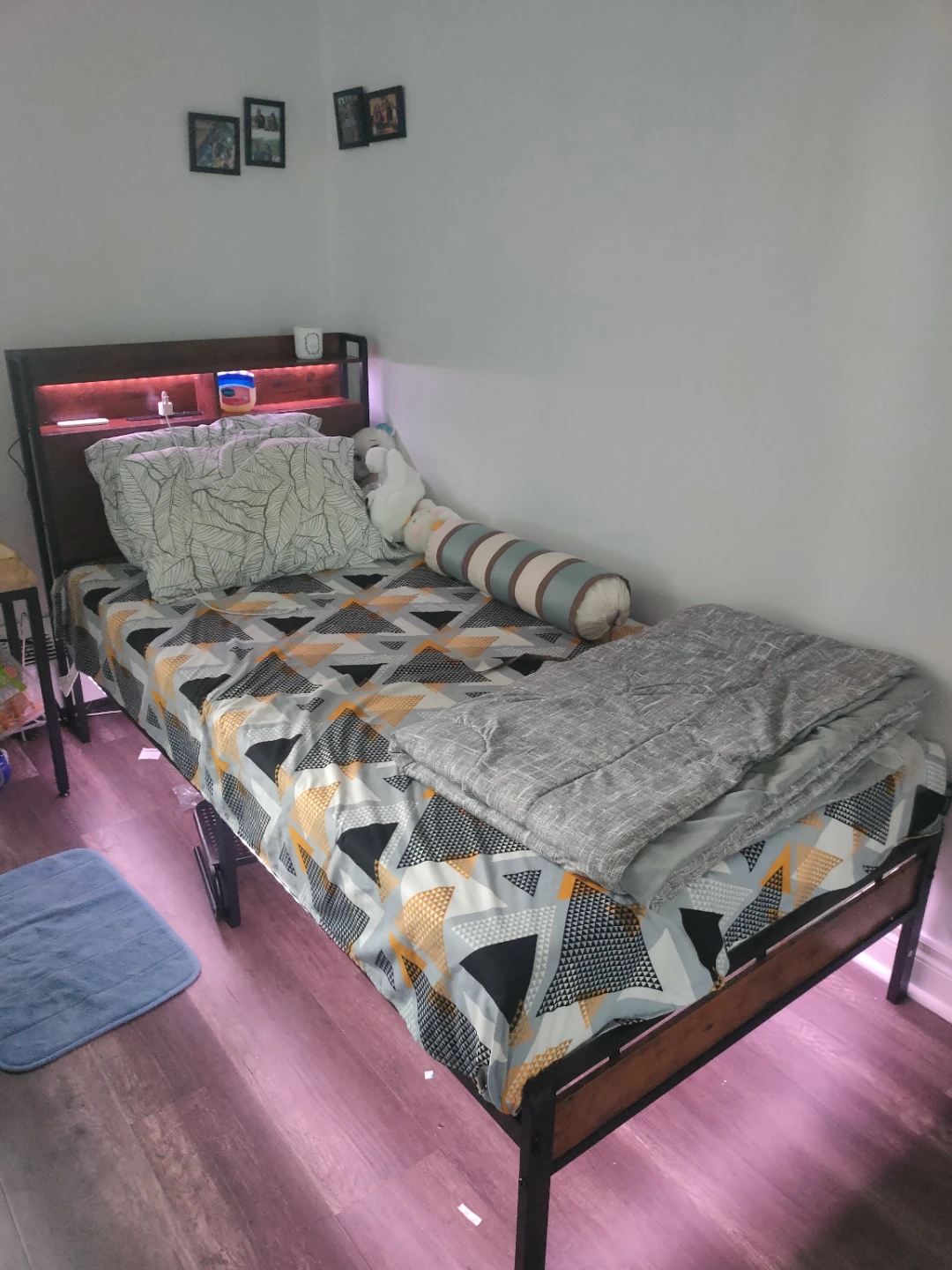 Twin Bed Frame with Headboard Storage and LED Lights - photo 2