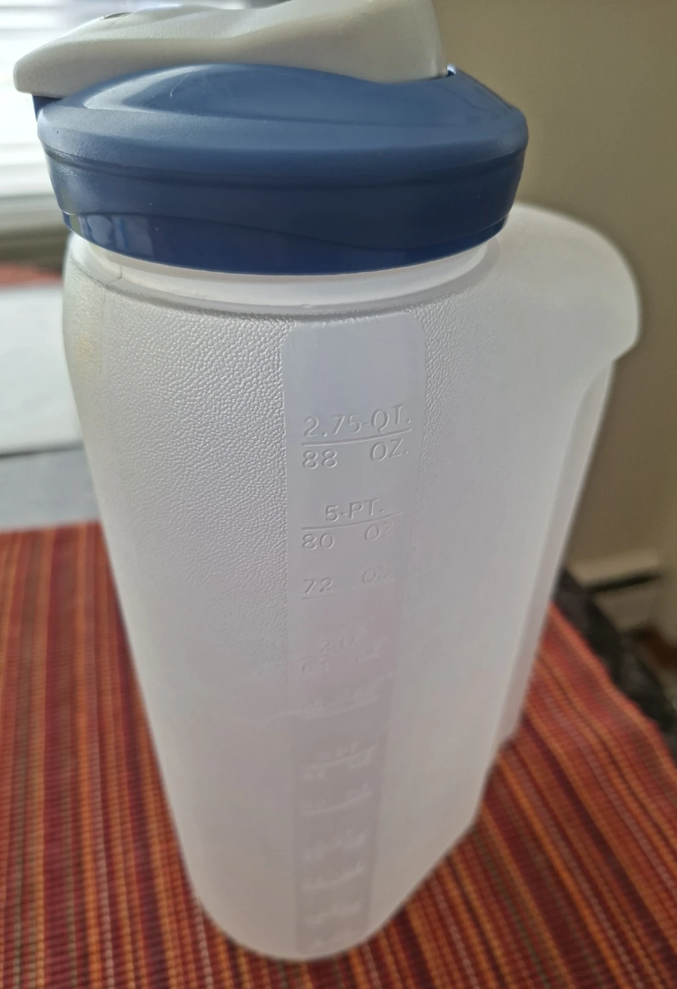 Plastic Pitcher with Blue Lid