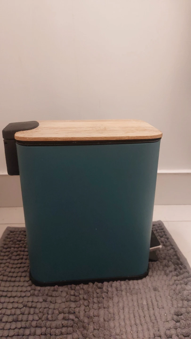 Moving Sale! Teal Pedal Bin with Bamboo Lid