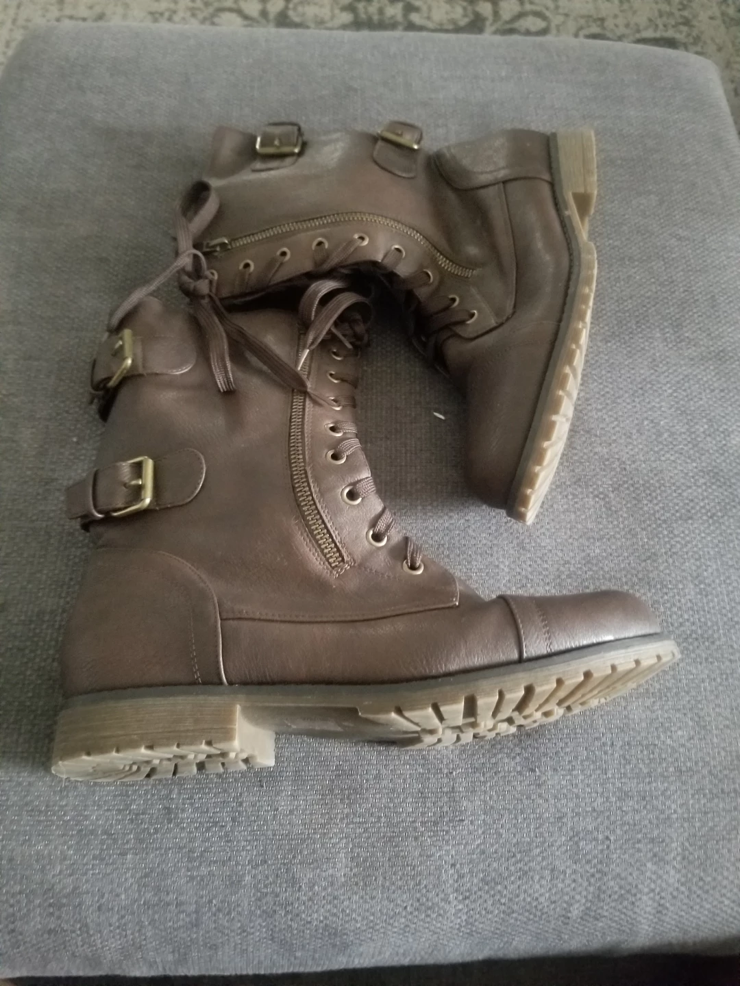 Brown Faux Leather Combat Boots Size 8.5 - photo 2