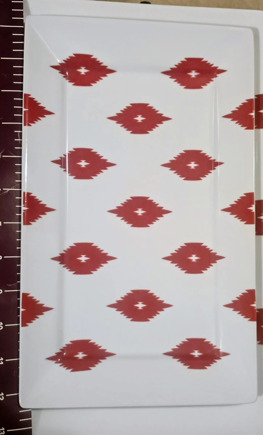 Nate Berkus Rectangular Serving Platter Red Geometric Pattern