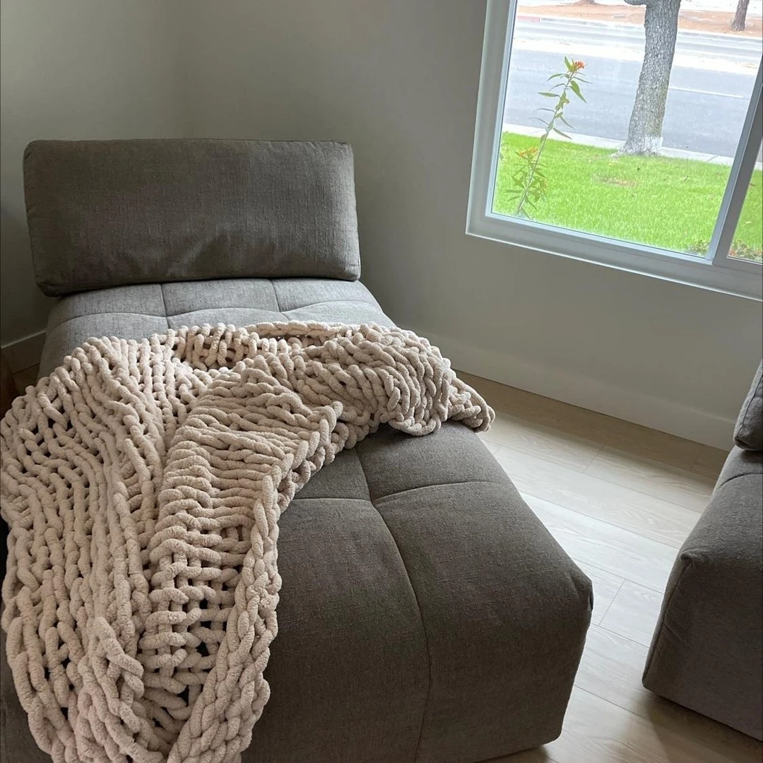 Chunky Knit Throw Blanket - Beige - photo 2