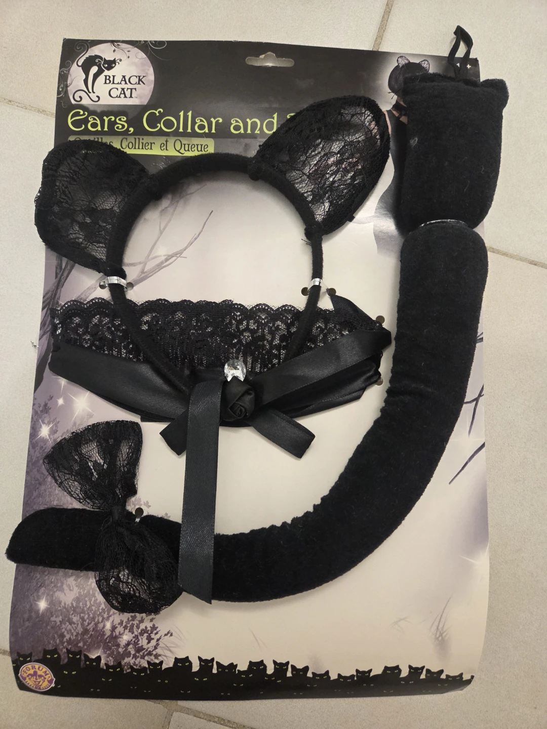 Black Cat Ears, Collar, and Tail Costume Set