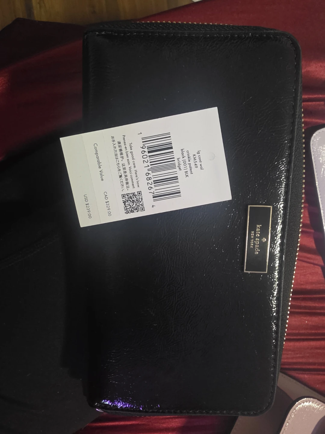 Kate Spade Black Crinkle Patent Bridget Wallet