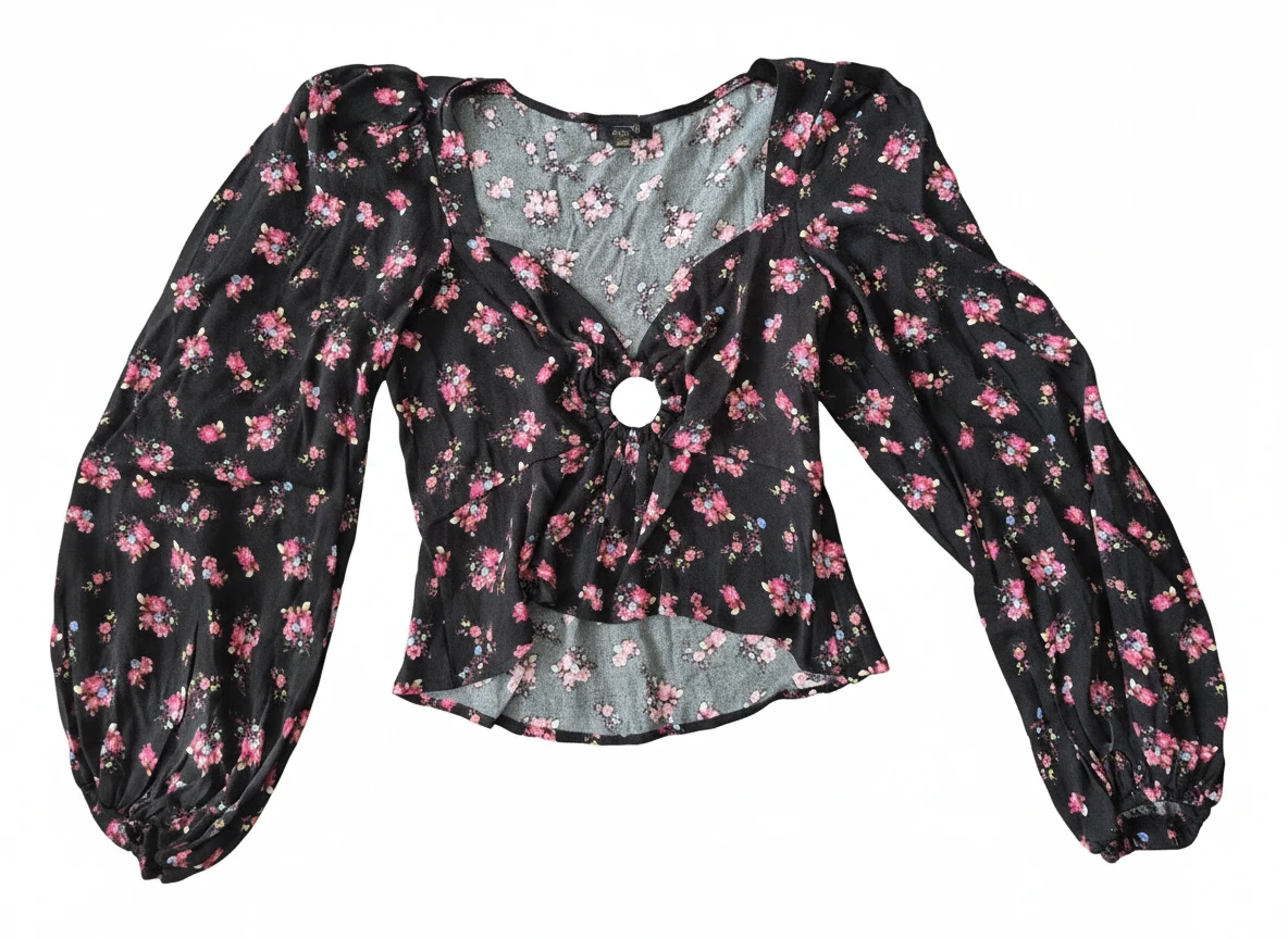 Afrm Womens Floral Plunge Blouse Long Sleeve 🏆 - photo 2