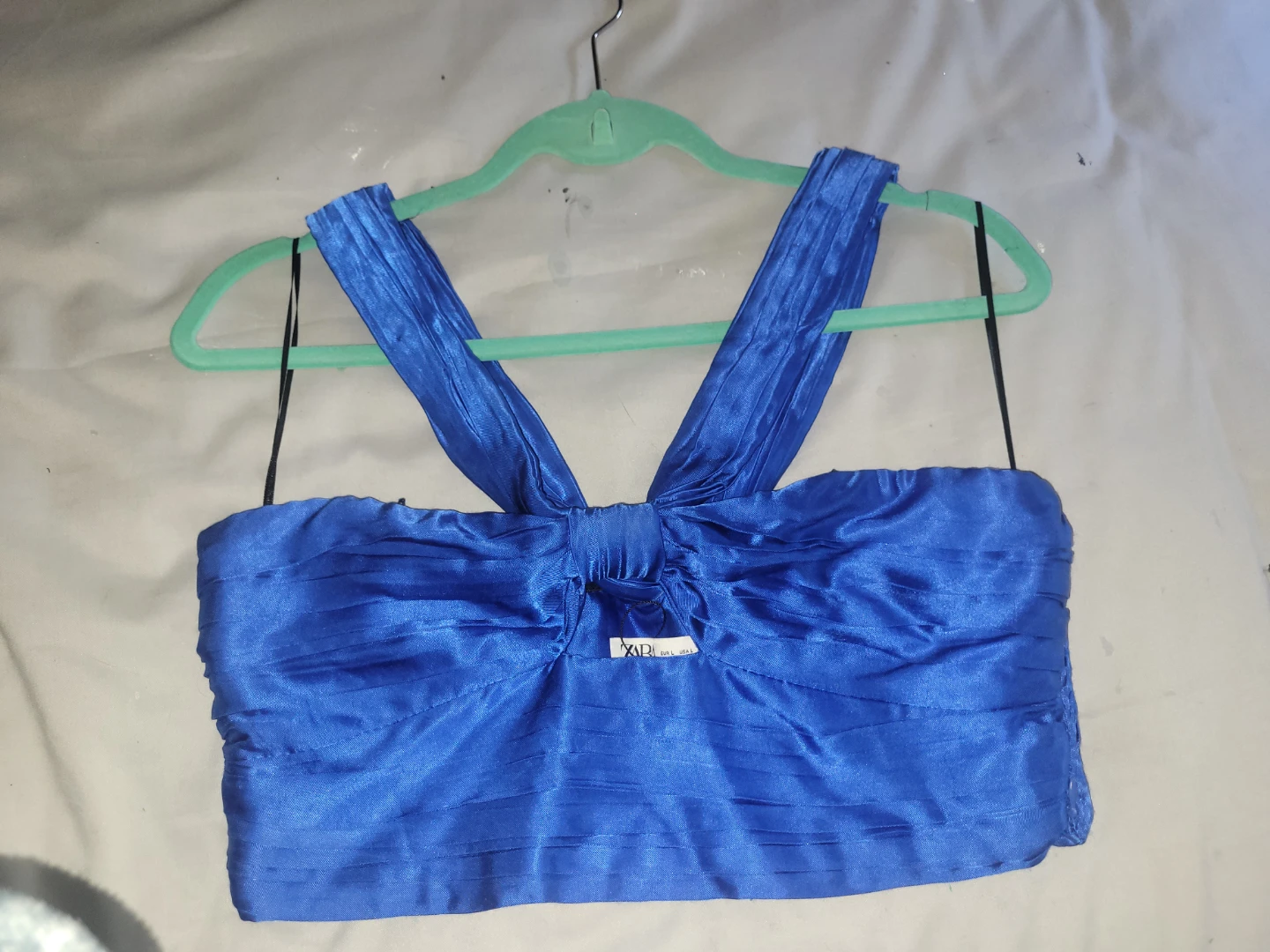 Zara Blue Satin Bow Halter Top - Size L