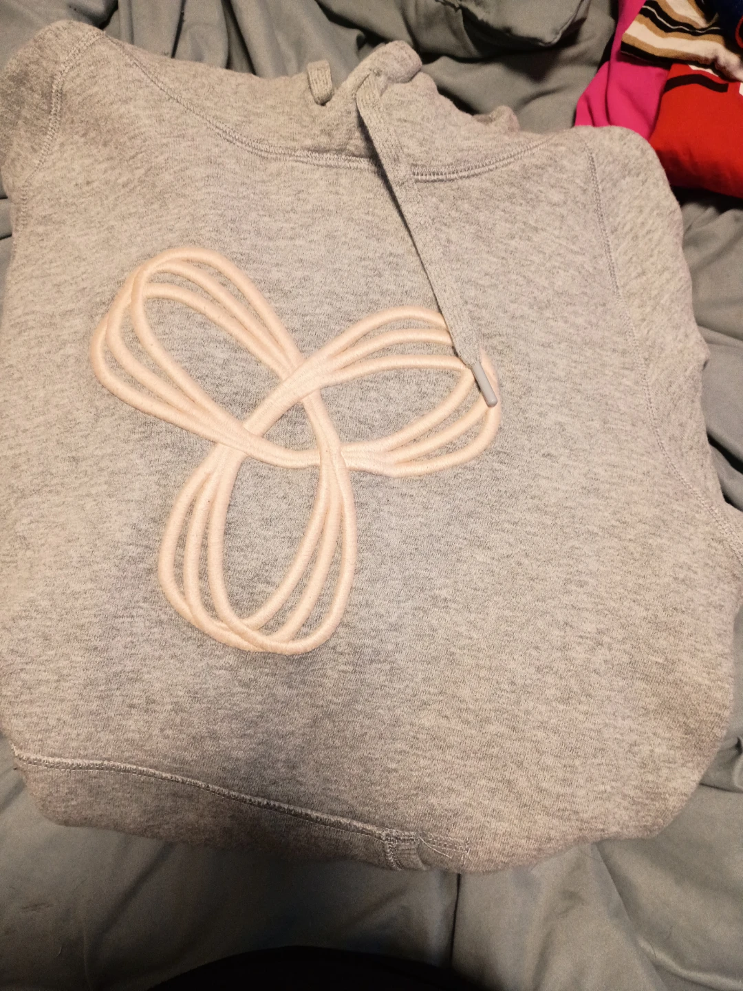 Grey Hoodie with Pink Drawstrings