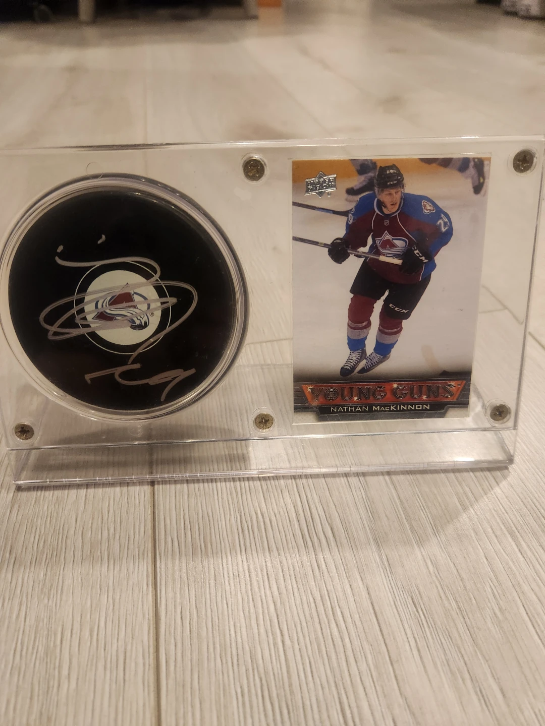 Nathan MacKinnon Young Guns Hockey Puck and Card