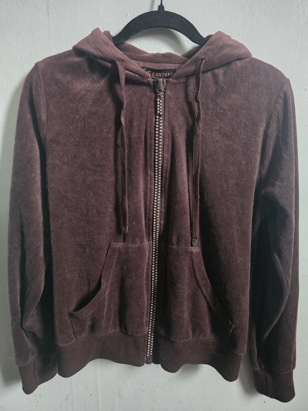 Esti Couture Velour Zip-Up Hoodie - Chocolate Brown - Size M
