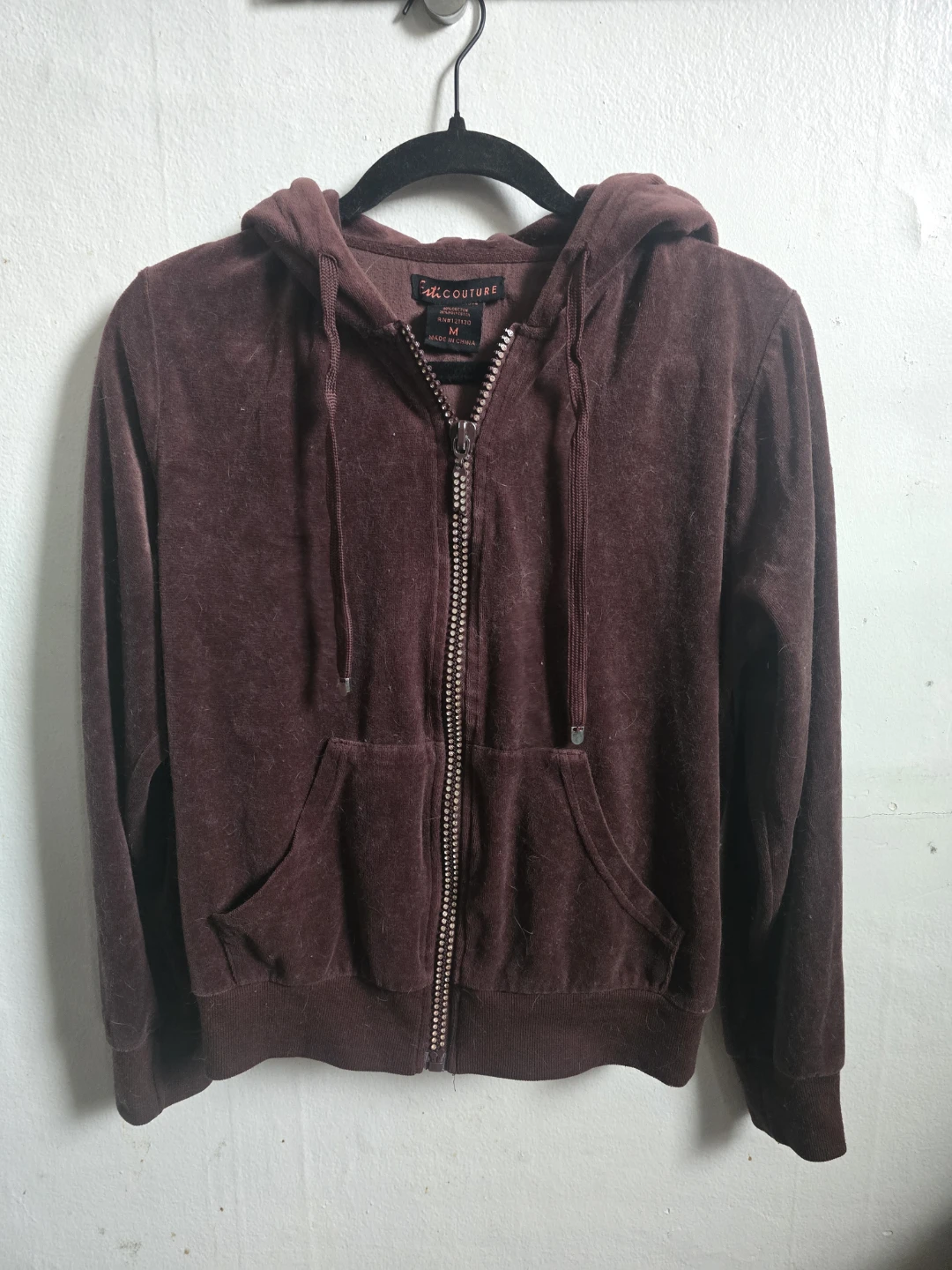 Esti Couture Velour Zip-Up Hoodie - Chocolate Brown - Size M - photo 5