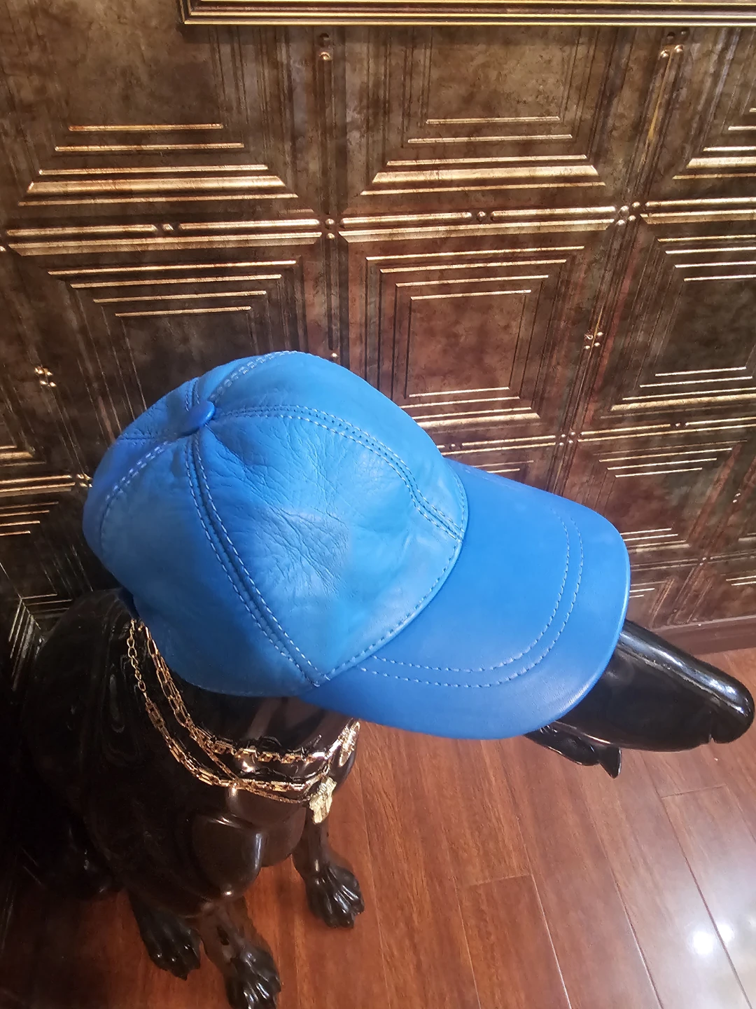 Blue Leather Baseball Cap