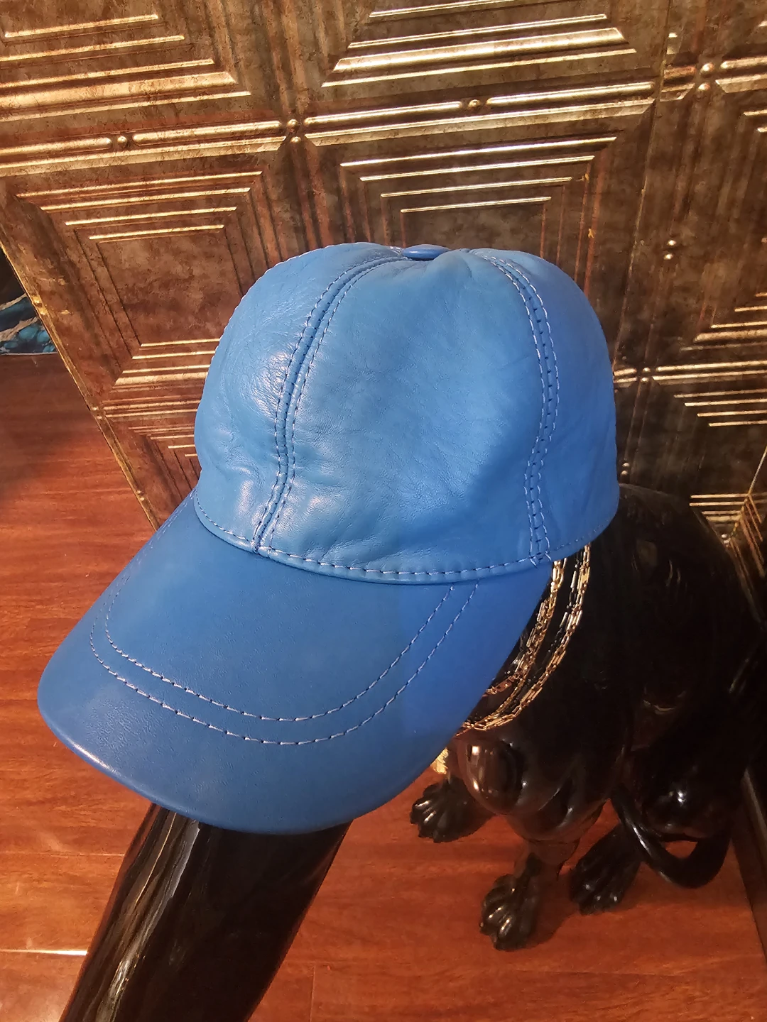 Blue Leather Baseball Cap - photo 2