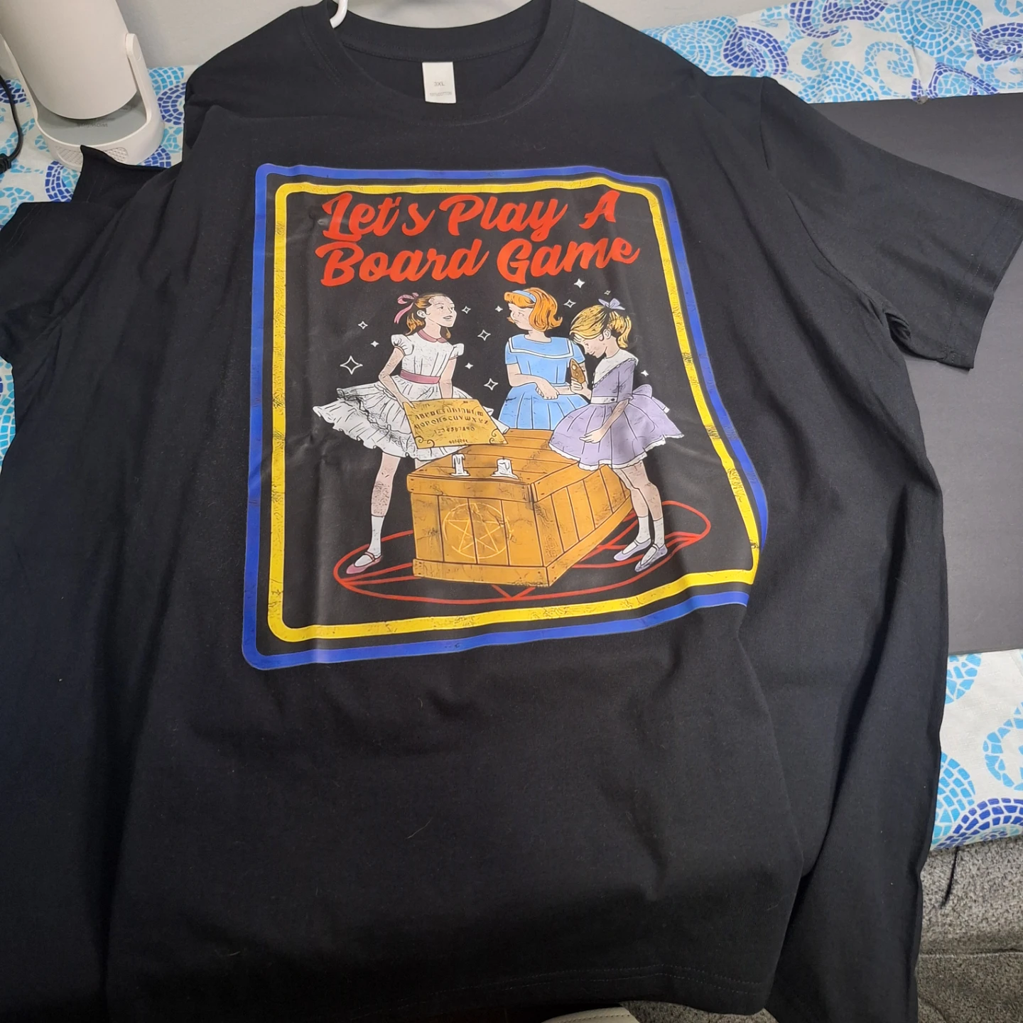 Black 3XL 100% Cotton T-Shirt with "Let's Play A Board Game"