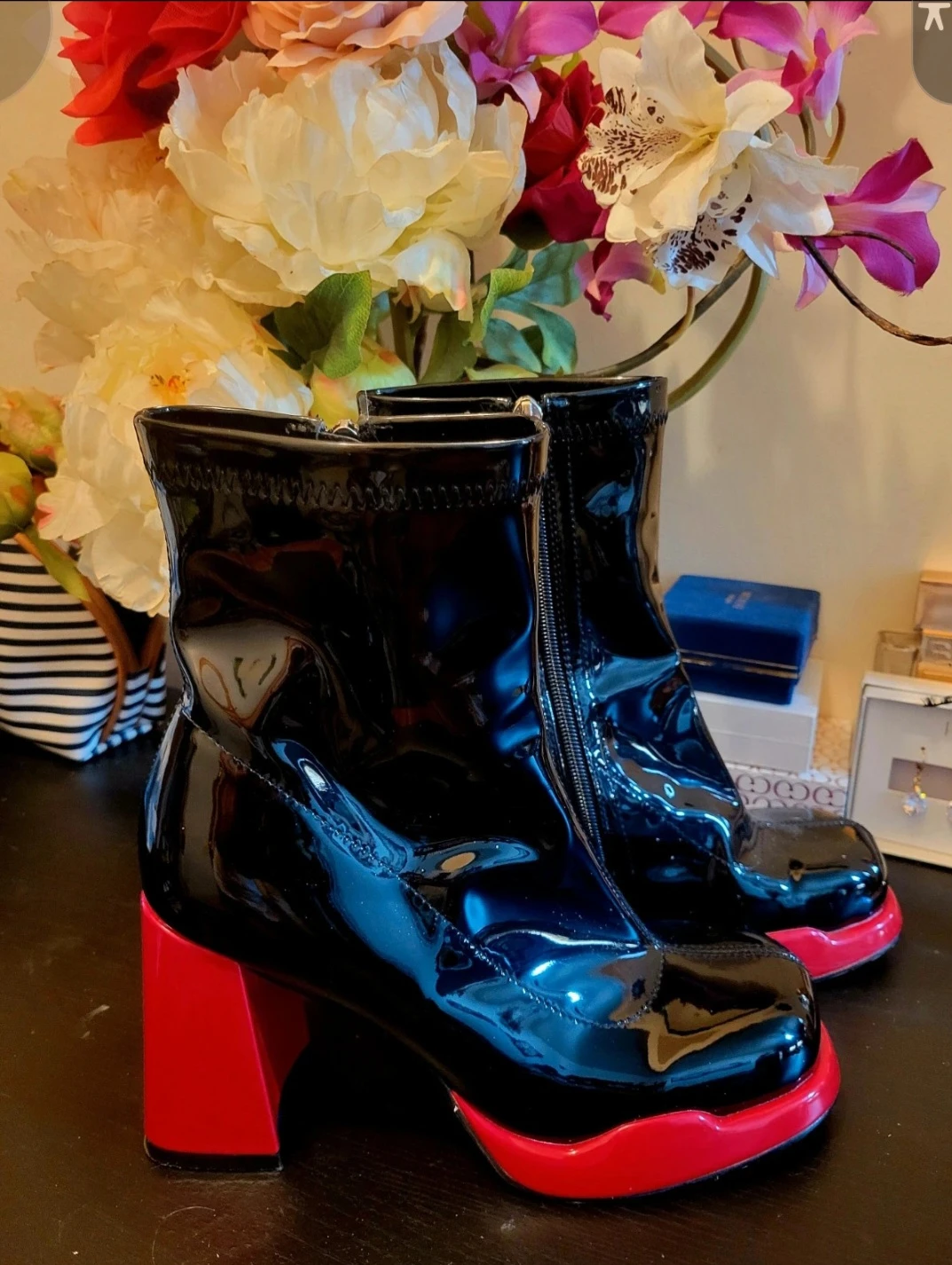 Black Patent Chunky Heel Boots - photo 4
