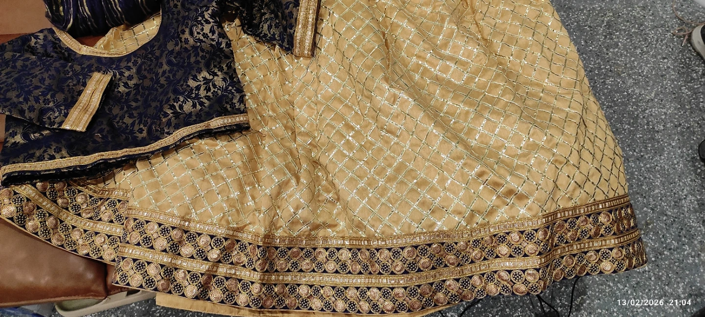 Women Gold Embroidered Lehenga Choli Set