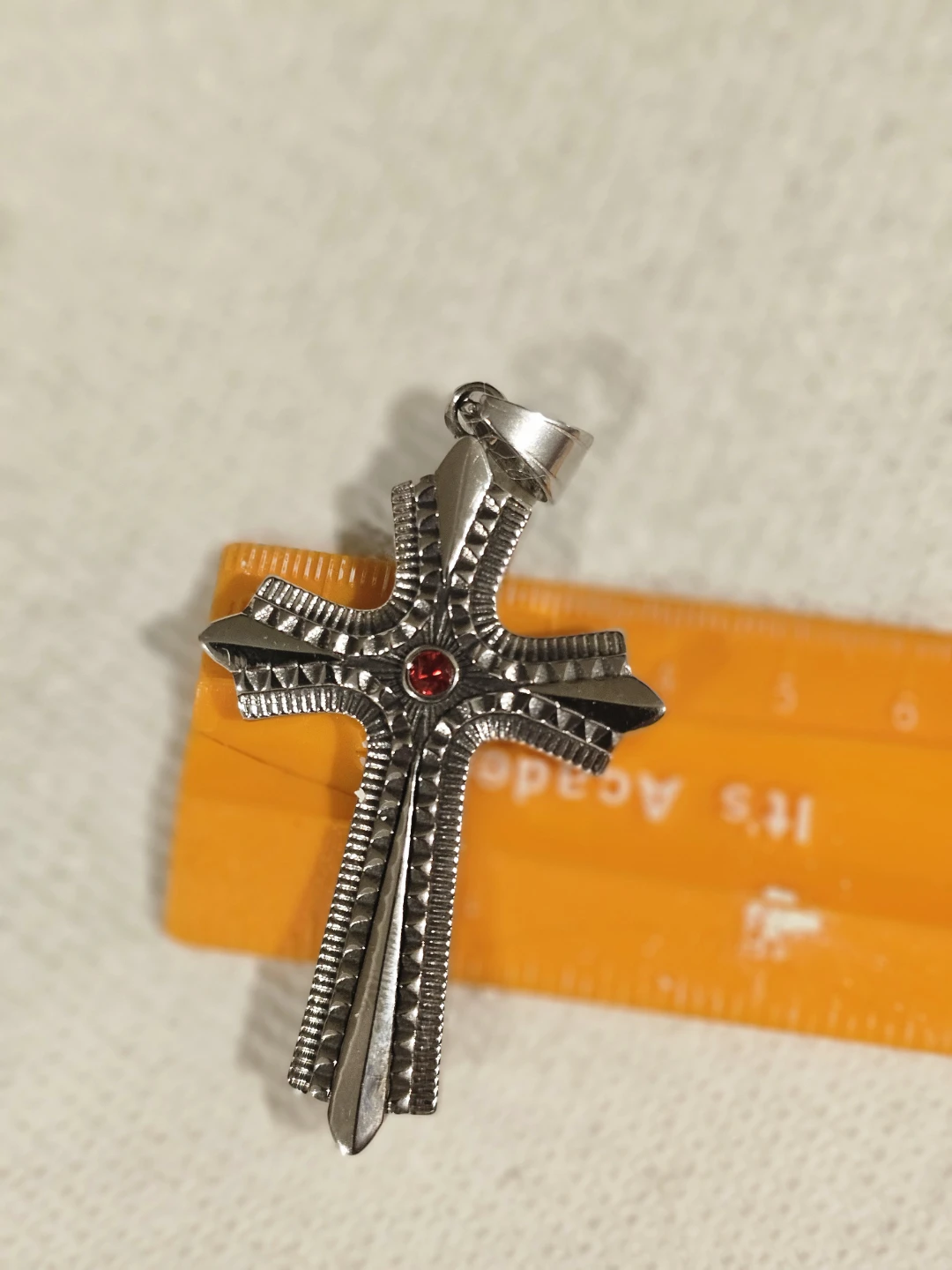 Cross Pendant with Red CZ Gem - photo 4