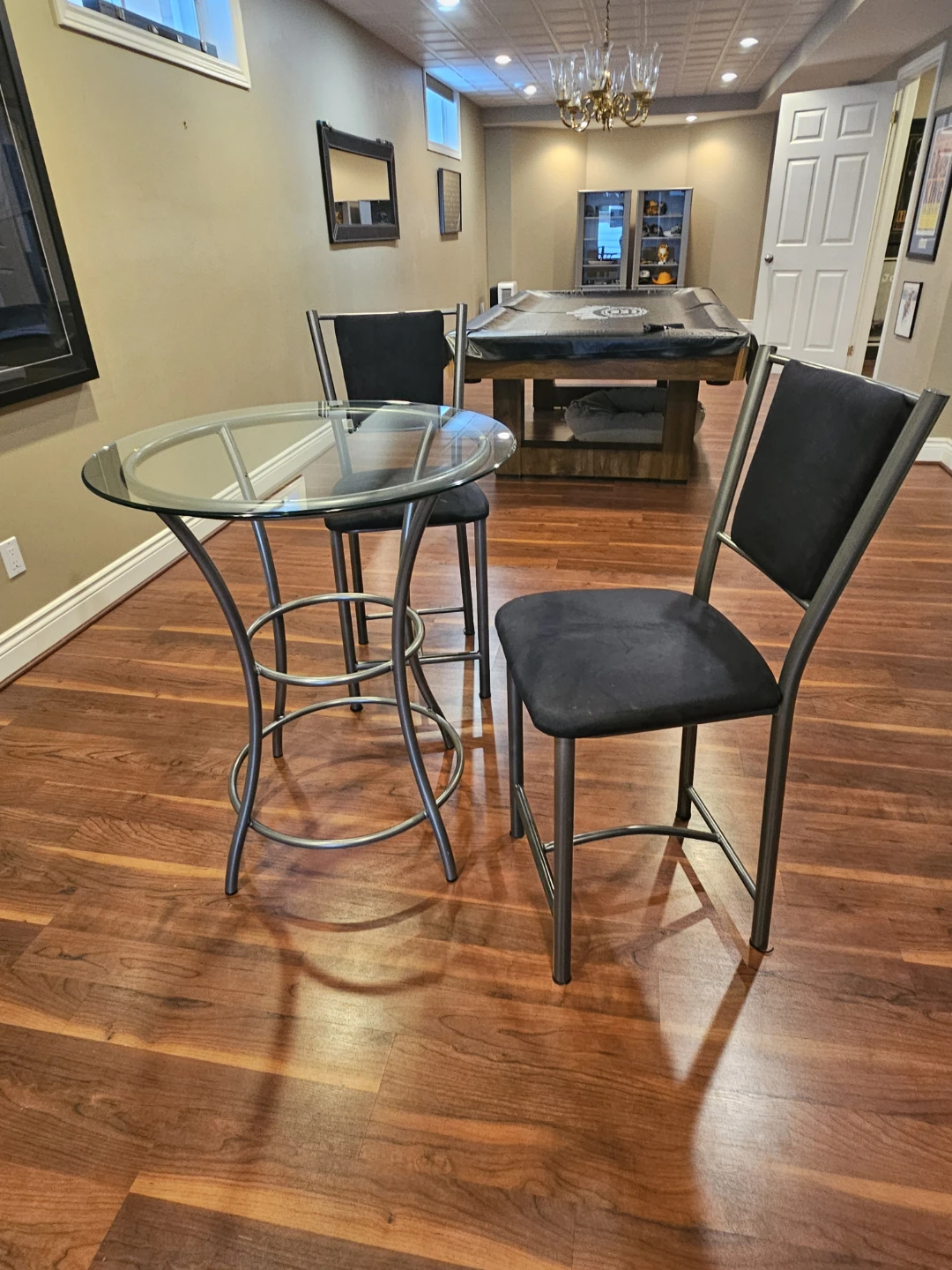 Black Counter Height Stool Set with Glass Table - photo 3