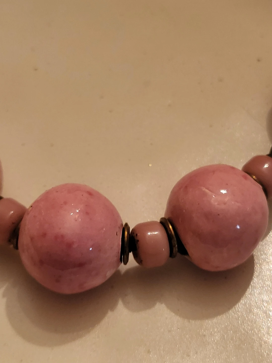 Pink Stone Beaded Necklace with Brass Accents - photo 2