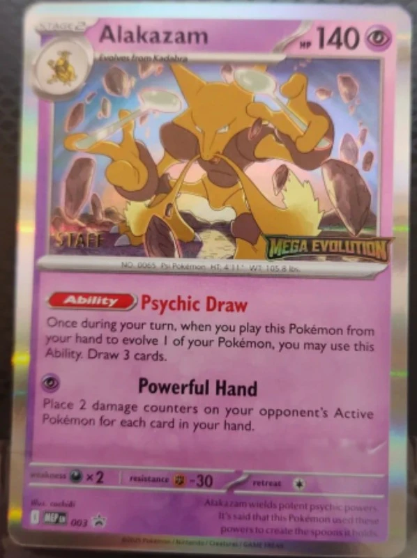 Alakazam Mega Evolution Pokémon Card Authentic STAFF STAMPED