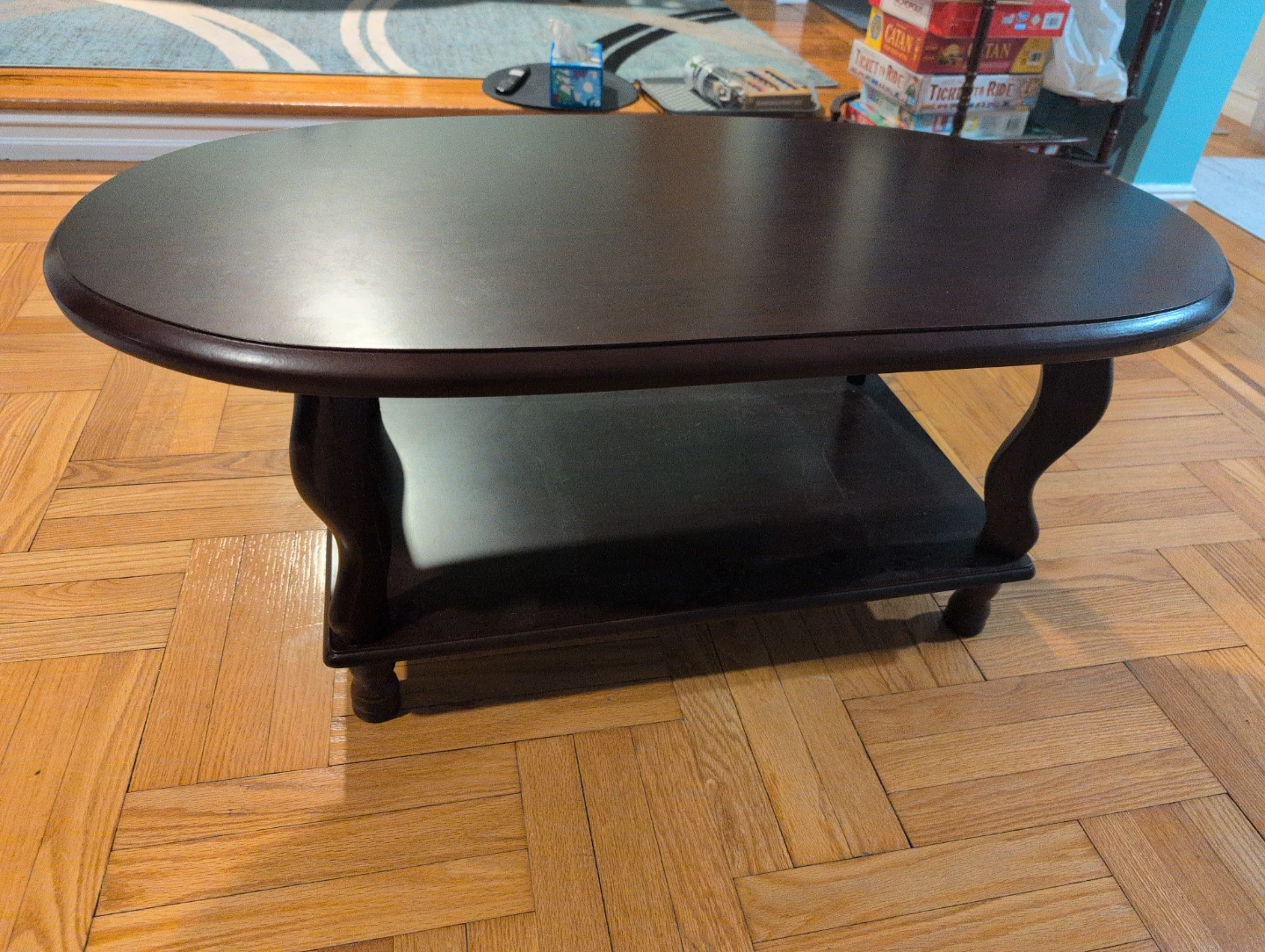 Dark Wood Oval Coffee Table with Shelf - photo 3
