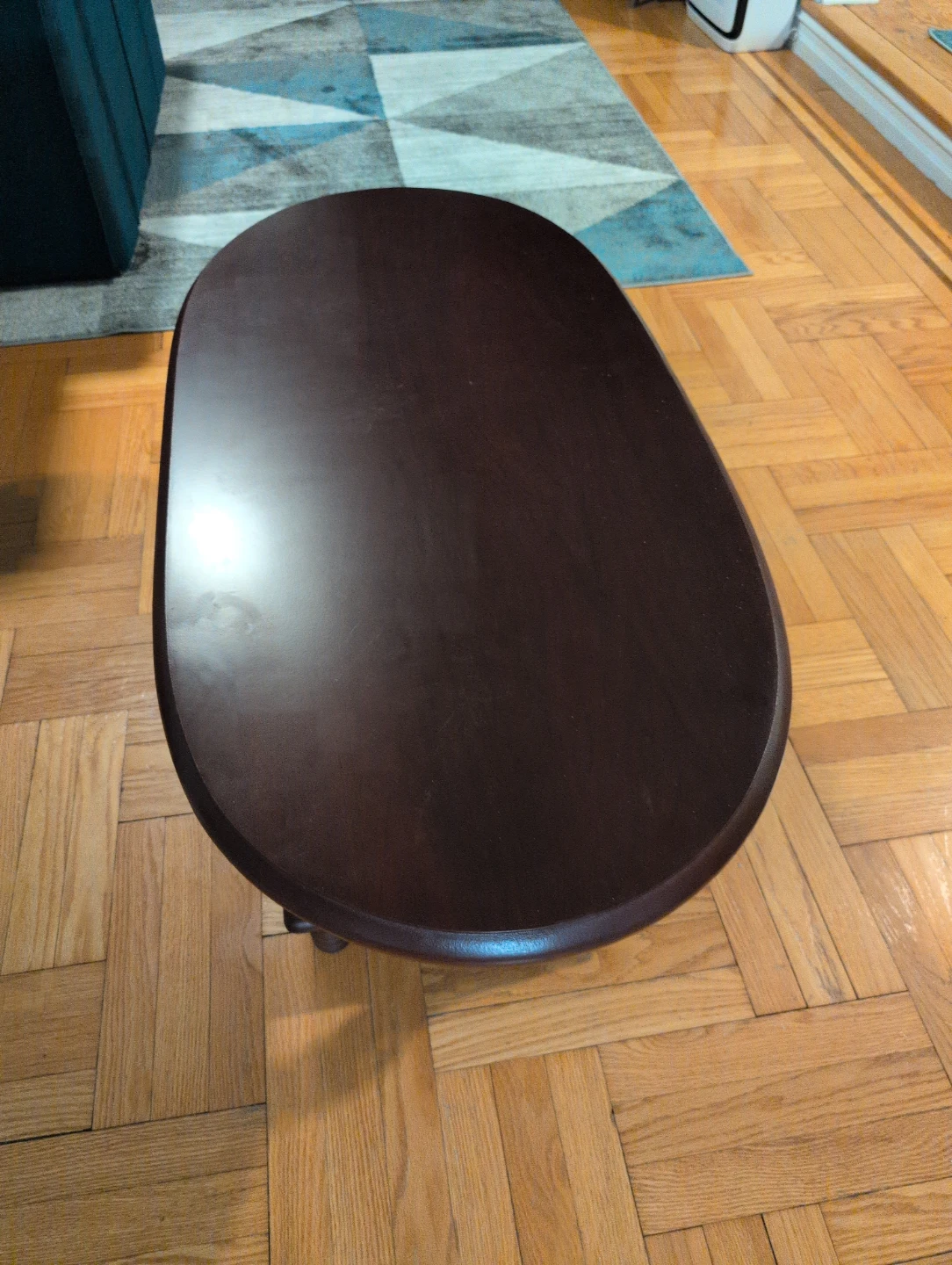 Dark Wood Oval Coffee Table with Shelf - photo 4