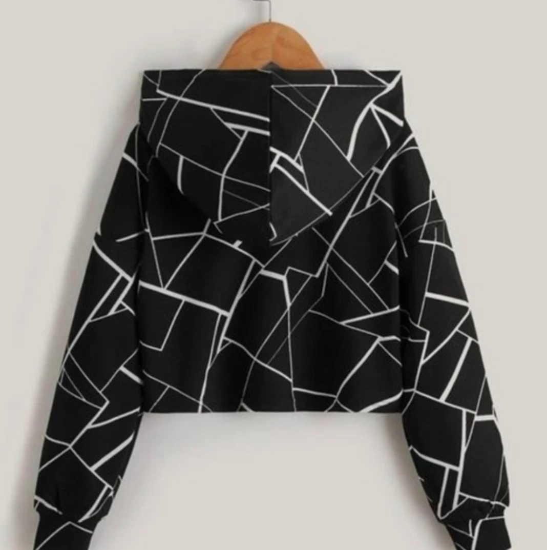 SHEIN Black Geometric Print Hoodie - photo 3