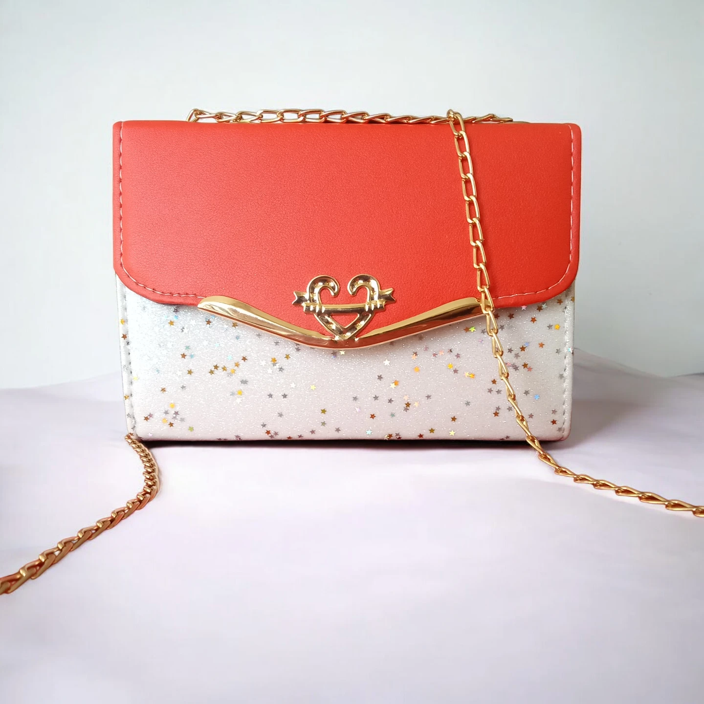 Red and White Sparkle Chain Bag