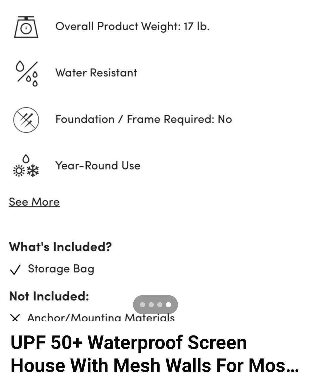 Unicampus UPF 50+ Waterproof Screen House - 86 Inch Height - photo 2